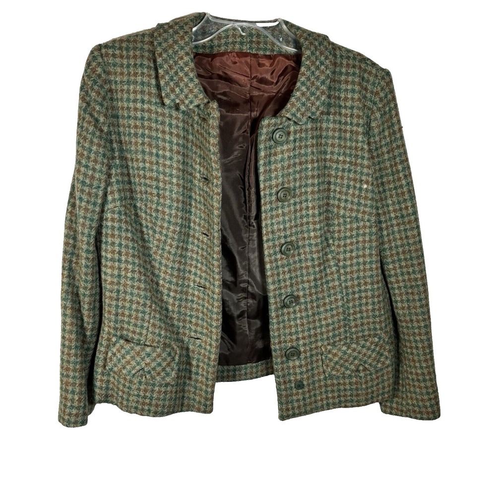 Vintage 80's Wool Women's Green‎ Plaid Jacket Preppy